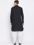 Vastramay Men's Black Cotton Linen Blend Pathani Kurta and White Dhoti Set